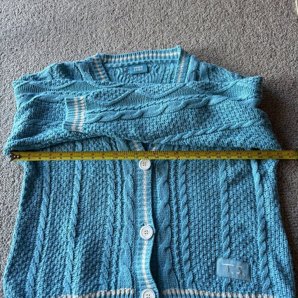 Cozy Swiftie 1989 Blue White Cable Knit Oversized Cardigan Sweater M/L Classic - Picture 8 of 9